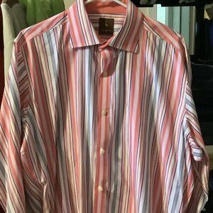 Tailorbyrd Pink and Blue Striped Dress Shirt‎